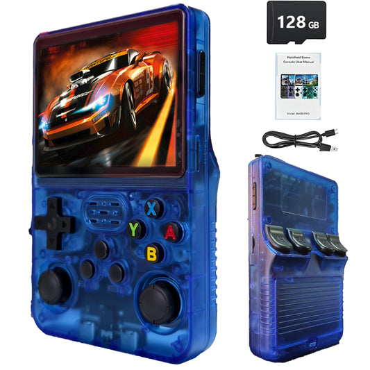 R36S 64GB Handheld Retro Gaming Console, Built-in over 20000+ Classic Games, Linux System with 3.5" HD MIPI IPS Screen,3500mAh Portable Gaming & Entertainment Device (Blue, 128GB)