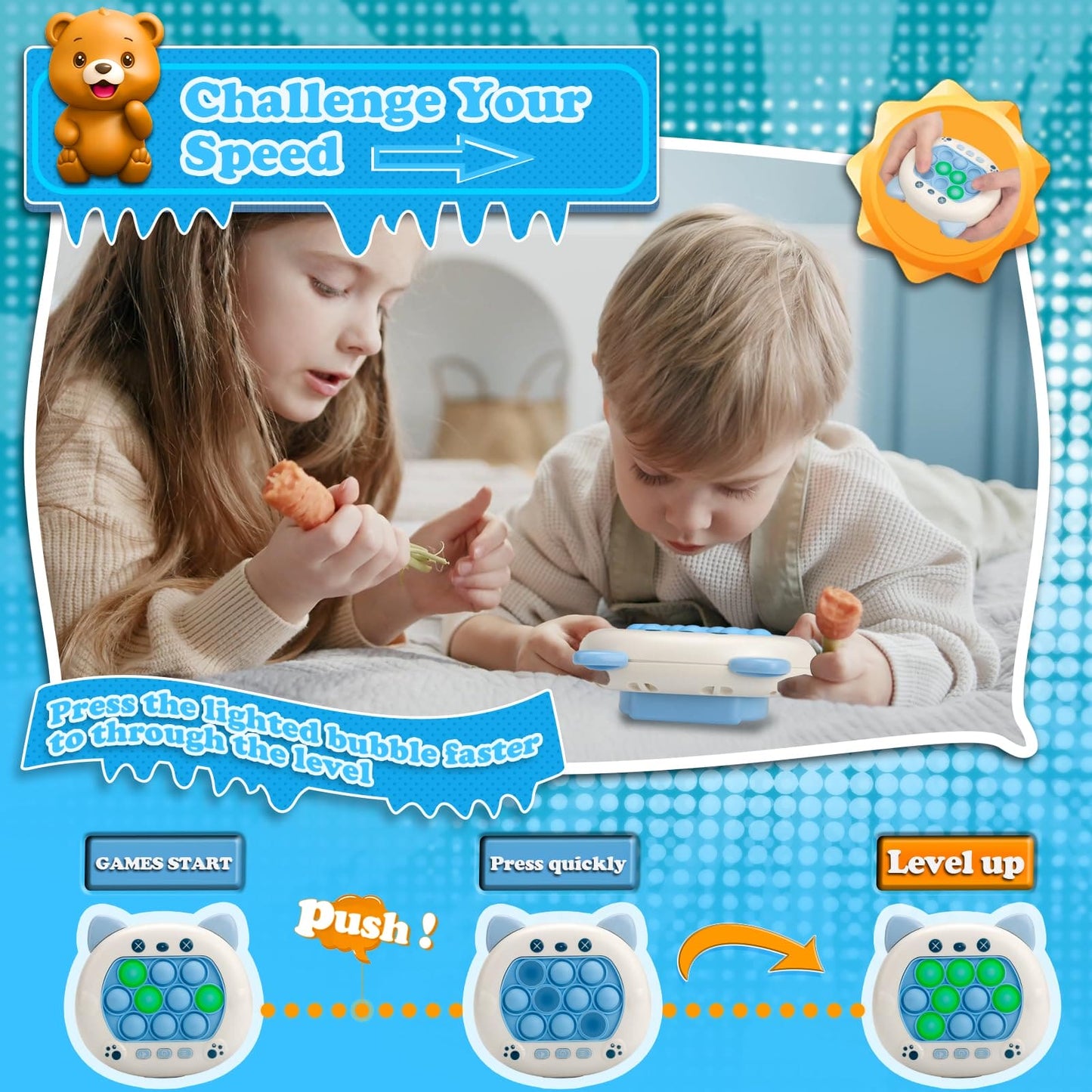 Fast Push Game Pop Fidget Toys for Kids, Pop Toy Fast Push Game, Push Bubble Stress Toy, Electronic Fidget Light Up Sensory Toys Travel Bubble Handheld Game Birthday Gifts for Girl Boys - Cat