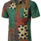 LucMatton Men's Casual Linen Breathable African Print Shirt Summer Short Sleeve Button up Hawaiian Tops Green Medium