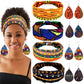 4 Pcs African Headband with 4 Pcs African Faux Leather Earrings for Woman,African Boho Print Headband Head Wrap African Jewelry Sets for Women (Bright Pattern)