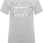 WearAll Women's Plus Boss Lady Slogan Foil Print Short Sleeve T-Shirt New Ladies Top - Light Grey - 18