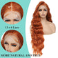 Humistwbiu Body Wave Wigs 13x6 Lace Front Wig Pre-Plucked Hairline with Baby Hair Transparent Swiss Lace Heat Resistant Synthetic Hair Glueless Lace Front Wavy Wigs for Women 32 Inch (#Ginger）