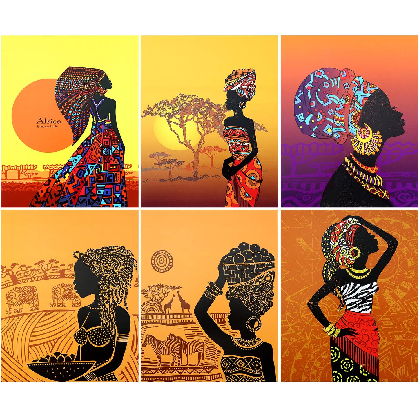 6 Pieces African American Wall Art Ethnic Ancient Wall Art Style Diamond Girl Room Poster Black Art Painting Woman Wall Poster Room Wall Artworks for Home Decor Girls Bedroom, 8 x 10 Inch Unframed