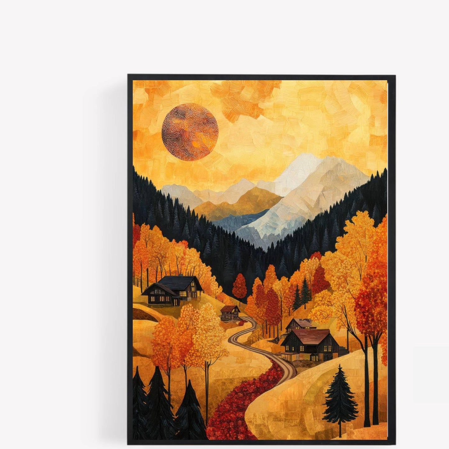 Autumn landscape abstract mountains trees forest orange A4 UNFRAMED PRINT PICTURE s wall art Home decor Decorating gift deco sun