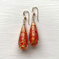 Diana Ingram earrings with speckled red and gold Murano glass long pear drops on Sterling Silver or 22 Carat gold vermeil hooks