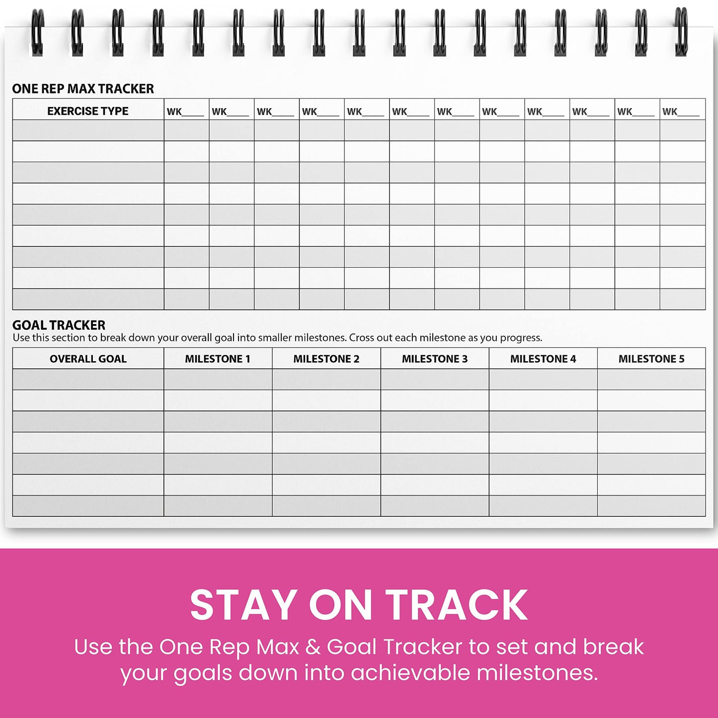 Ultimate Gym Workout Log Book, XL A5 Exercise, Fitness and Training Diary & Journal – 100 Page with Exercise, Cardio & Notes Sections, Set Goals & Track Progress - for Men and Women (Pink)