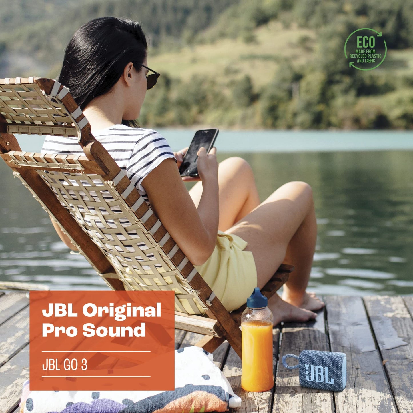 JBL Go 3 Eco: Portable Speaker with Bluetooth, Built-in Battery, Waterproof and Dustproof Feature - White