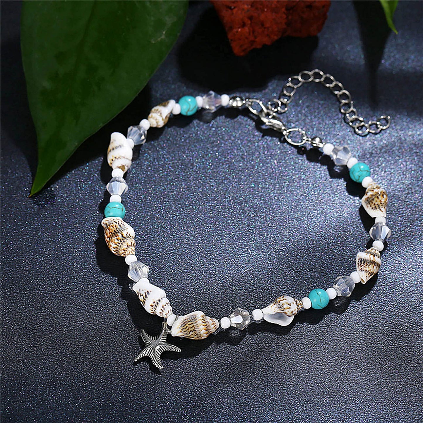 Starfish Sea Turtle Anklet Turquoise Shell Anklet Bracelet Adjustable Conch Beach Foot Chain Jewelry for Women Girls Teens (Starfish)