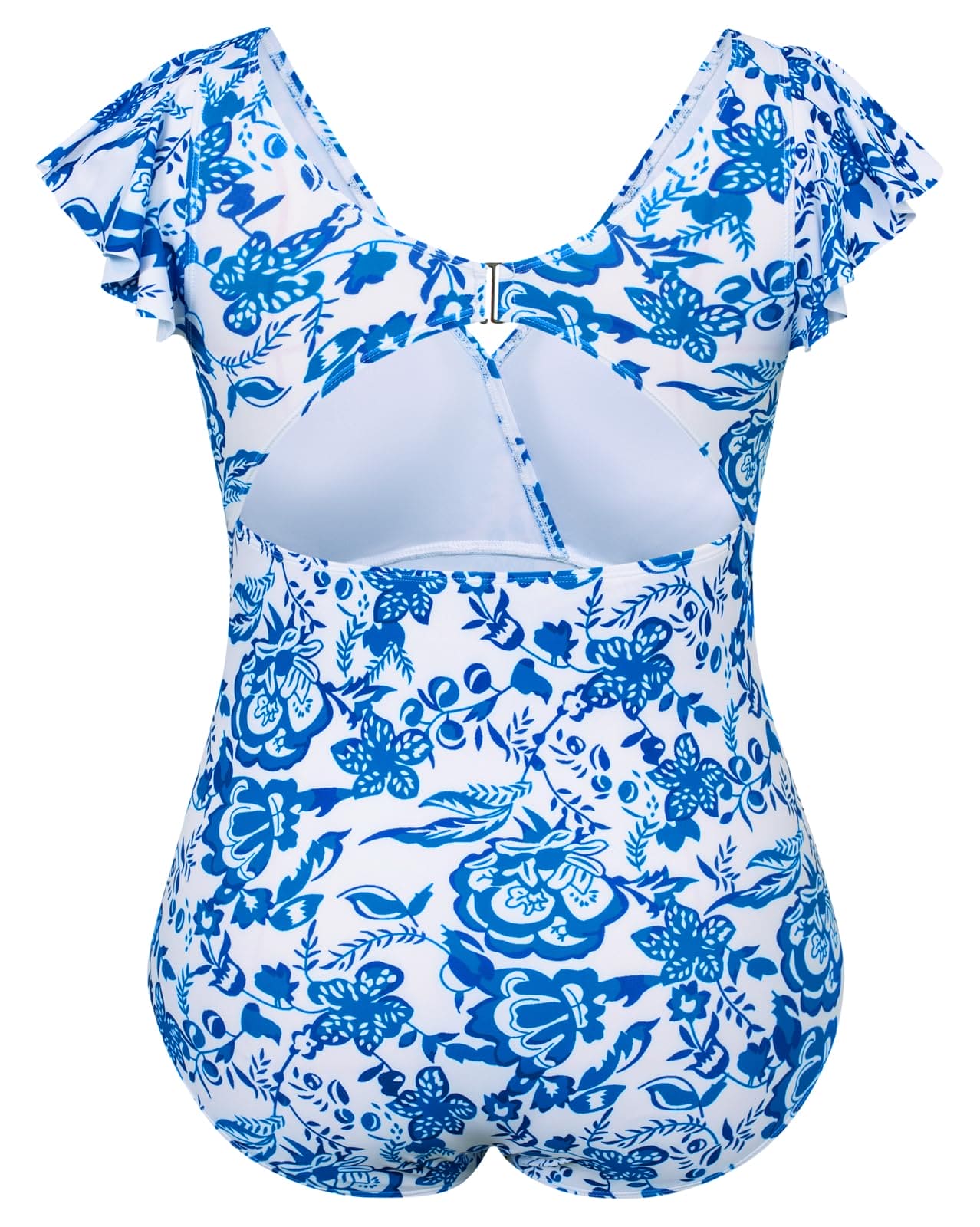 Hanna Nikole One Piece Swimsuit Oversize for Women One Strap Hollow U-Back Sexy Bathing Suits Blau & White Porcelain Floral 18 (Label:14W)