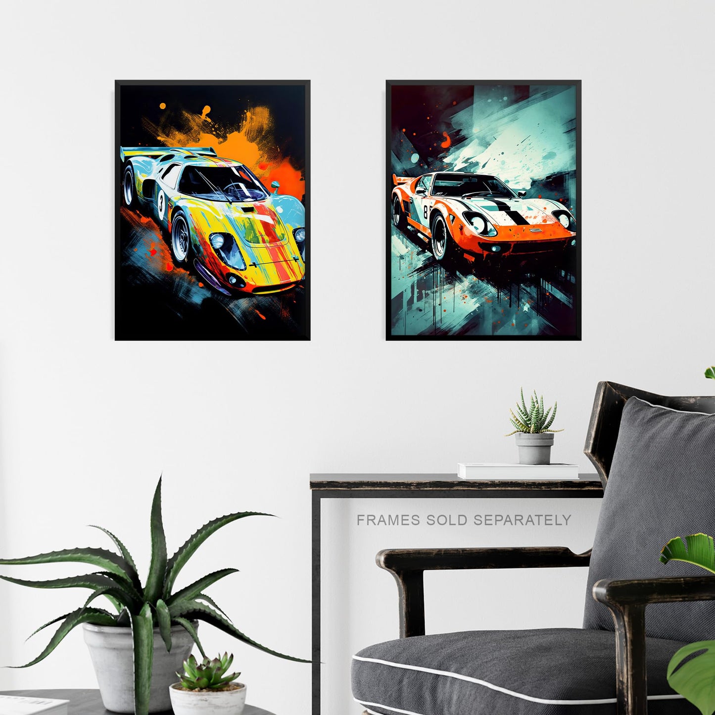 Artery8 Set of 3 A4 Racing Car Motorsport Grand Prix Paintings Bright Colourful Mancave Gift For Him Unframed Wall Art Living Room Poster Prints Pack