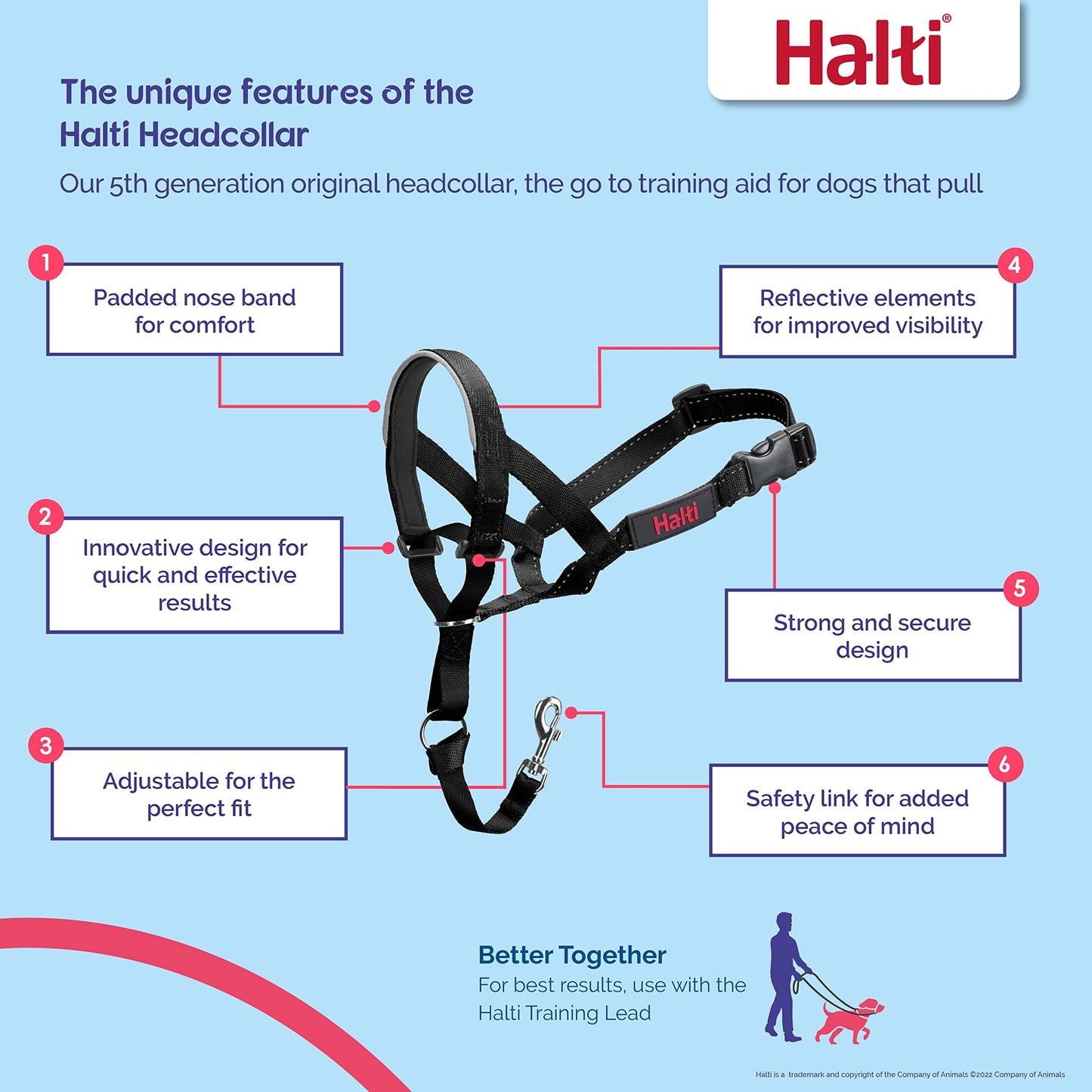 HALTI Headcollar Size 3 Black, UK Bestselling Harness to Stop Pulling on the Lead, Easy to Use, Padded Nose Band, Adjustable & Reflective, Professional Anti-Pull Training Aid for Medium Dogs