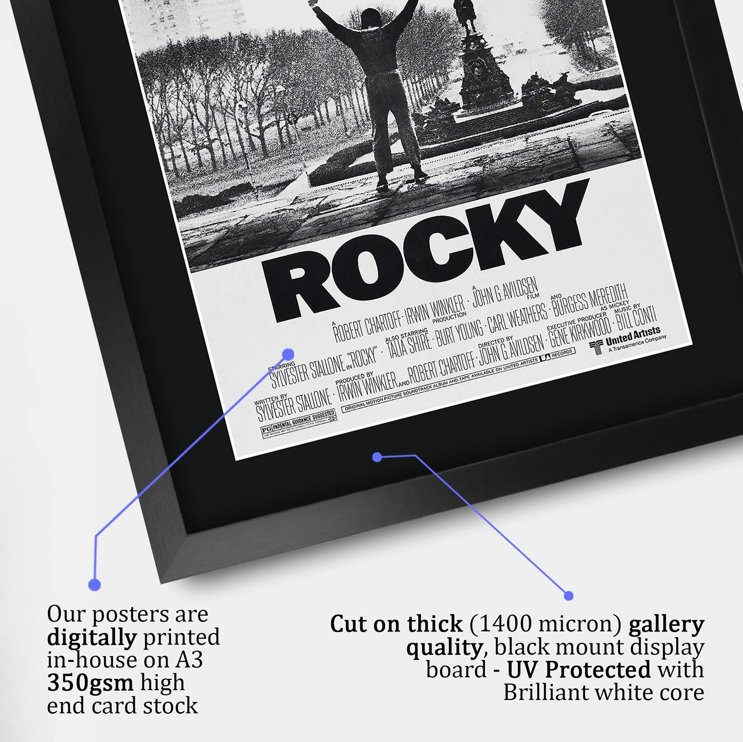 HWC Trading A3 FR Rocky Movie Poster Sylvester Stallone Signed Gift FRAMED A3 Printed Autograph Film Gifts Print Photo Picture Display