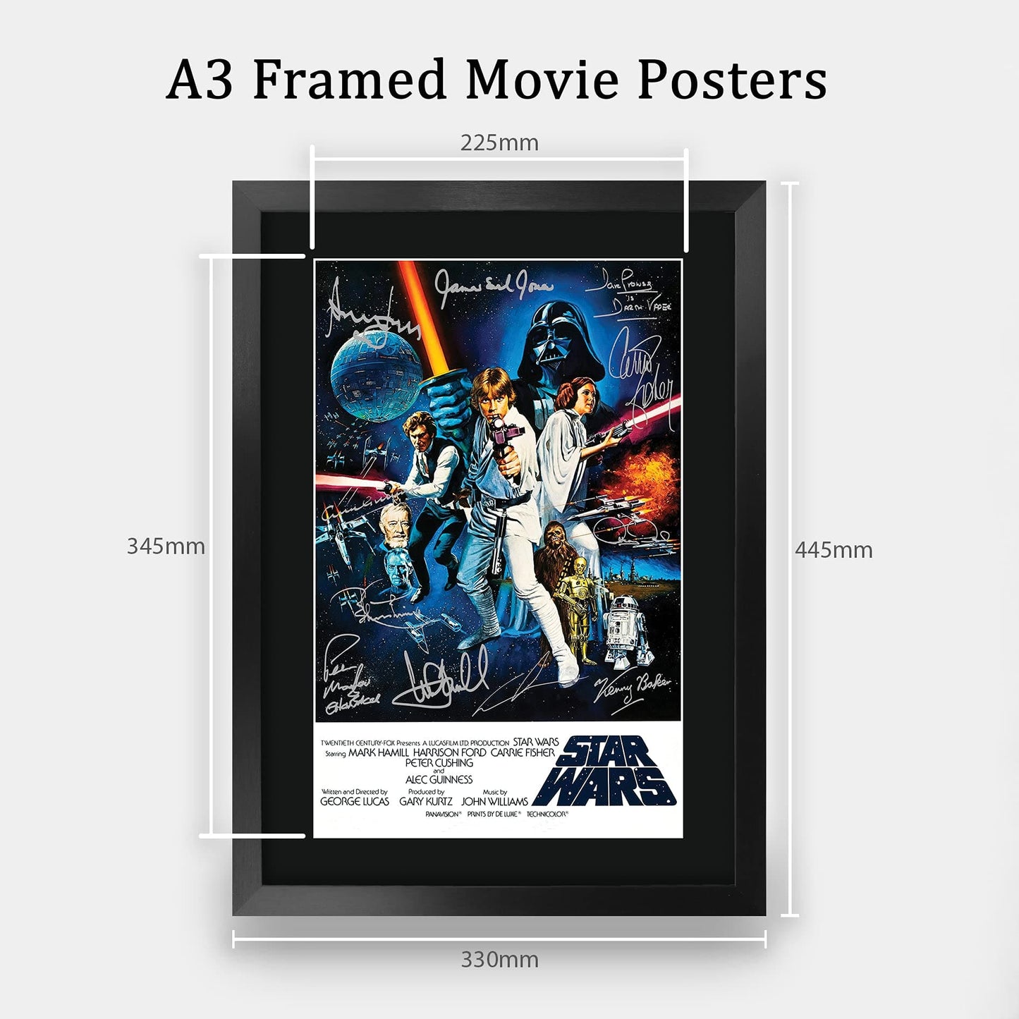 HWC Trading A3 FR Star Wars a New Hope Movie Poster Cast Signed Gift Printed Autograph Film Mark Hamill Harrison Ford Carrie Fisher Alec Guinness George Lucas Gifts Print Photo Picture Display