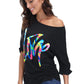 ELFIN 80s T Shirt Fancy Dress Costume for Women Off Shoulder Tops Sexy Lips Printed Casual Jumper Shirts