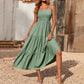 Holiday Beach Dress for Women UK Boho Spaghetti Strap Long Dress Sleeveless Maxi Dress Summer Casual Bandeau Sundress Solid Color Beach Dresses Pleated Swing Loose Maxi Dress Green