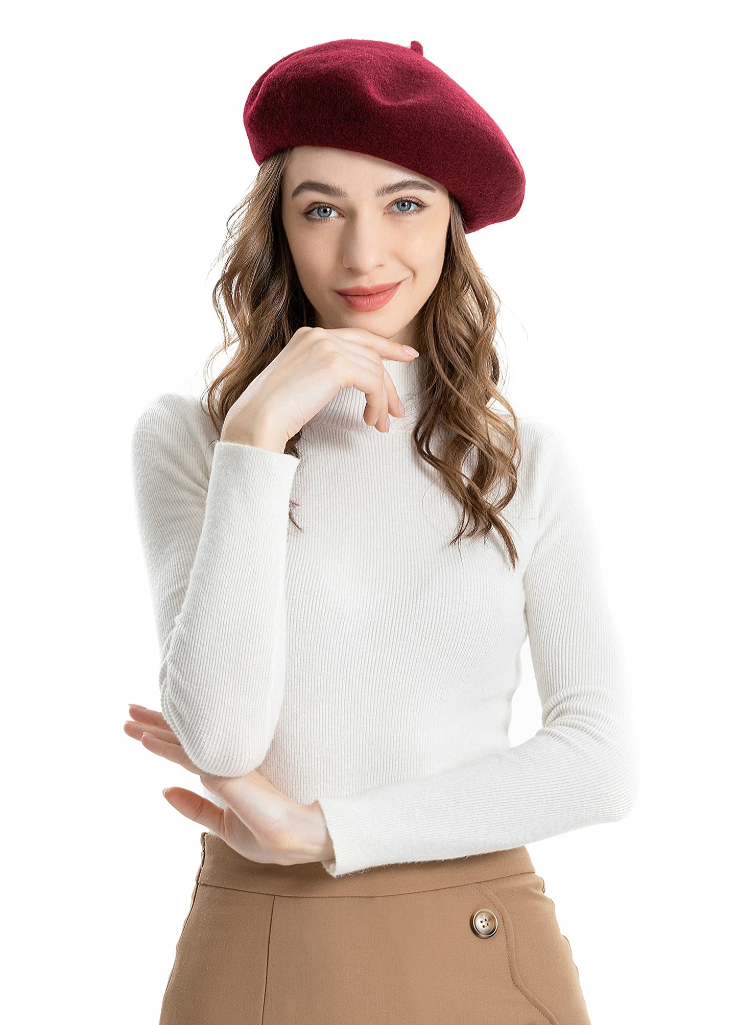 ZLYC Women's Classic French Artist Beret Beret, Burgundy red, One Size