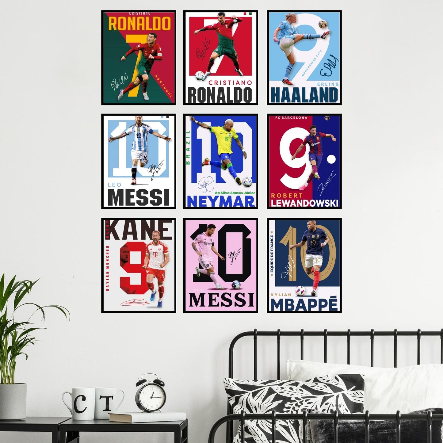 BigWig Prints Soccer Poster - Soccer Posters For Boys Bedroom, Messi And Ronaldo Poster, Messi Posters For Boys Bedroom, Soccer Wall Art, Messi Wall Art, Ronaldo Posters - Unframed Set Of 9 (8x10”)