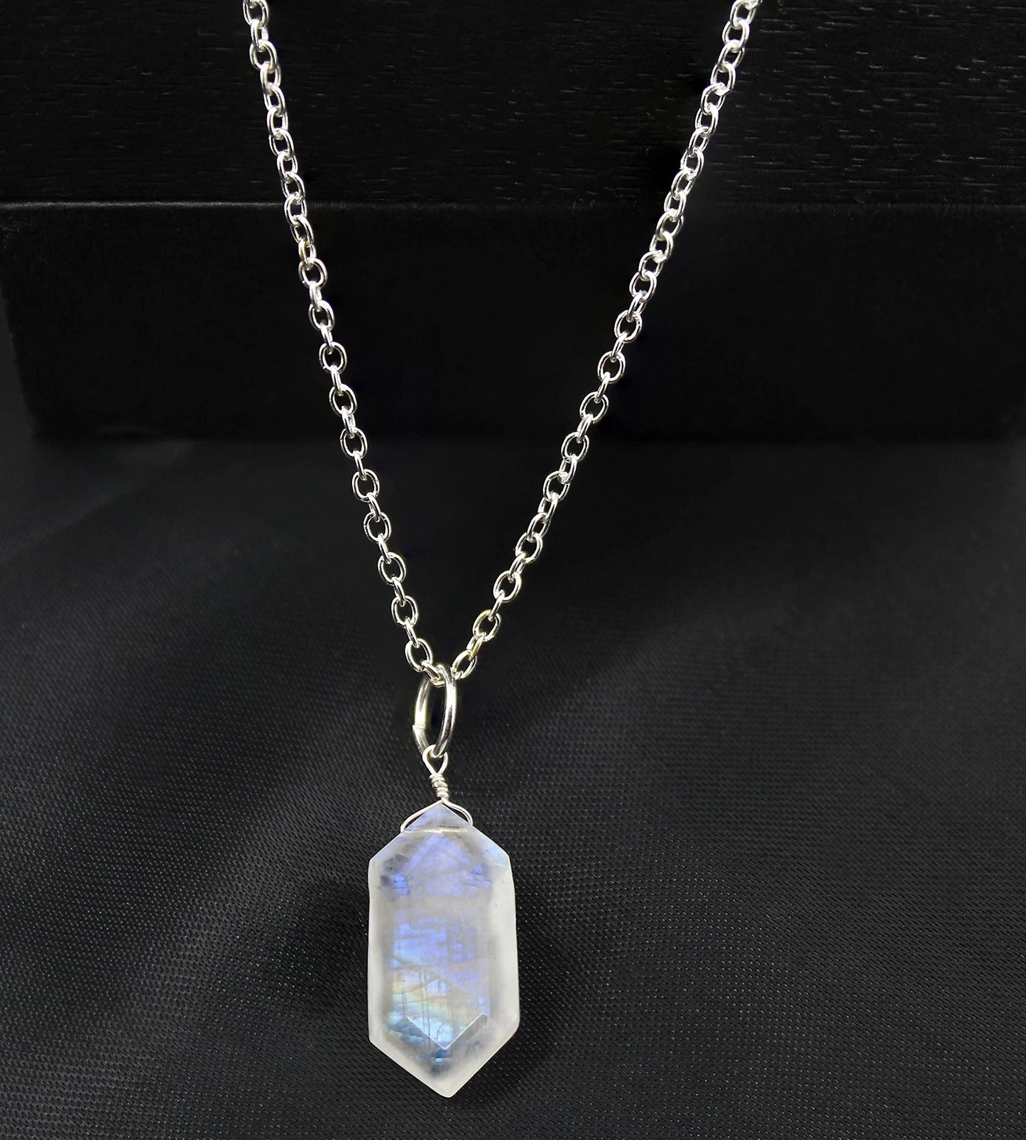 Gempires Natural Moonstone Necklace, Hexagon Pendant, Geometric Necklace for Women, Gift for Daughter, June Birthstone, 16 + 2 Inch Adjustable Silver Plated Chain