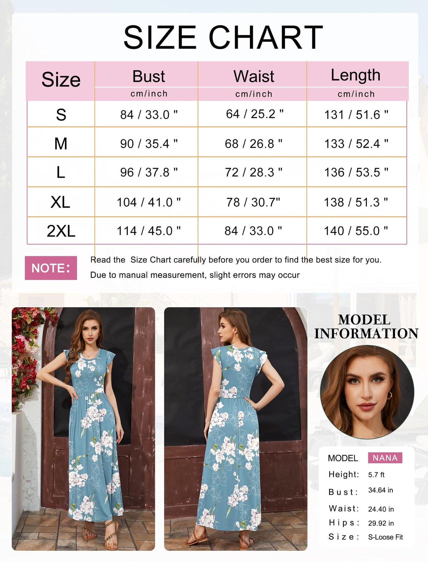 AUSELILY Maxi Dresses for Women UK Plus Size Casual Long Flowy Dress with Pockets Summer Dress for Beach,Dating,Party Floral Light Blue