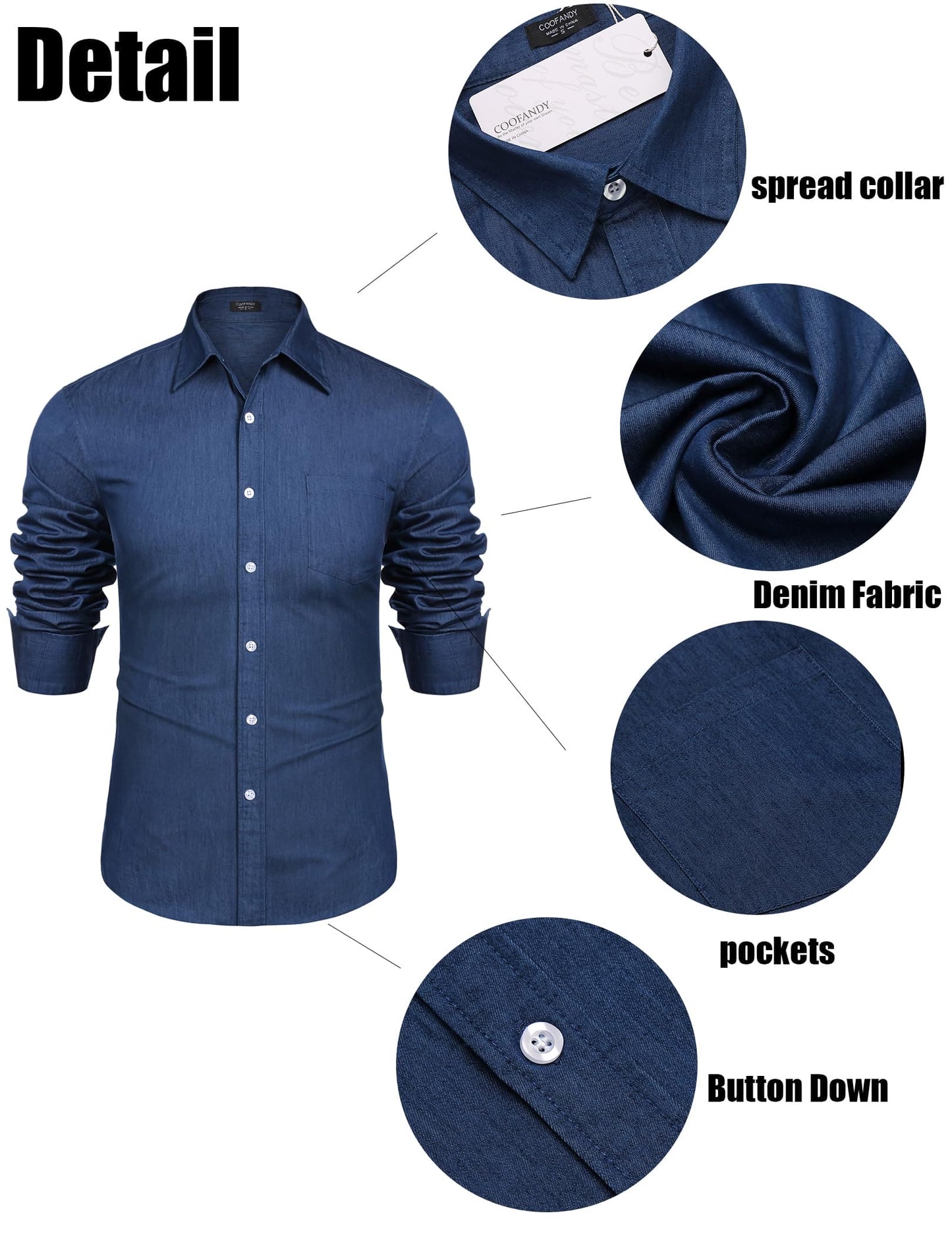 COOFANDY Mens Casual Dress Shirt Long Sleeve Button Down Shirts Untucked Shirts Slim Fit Clear Blue