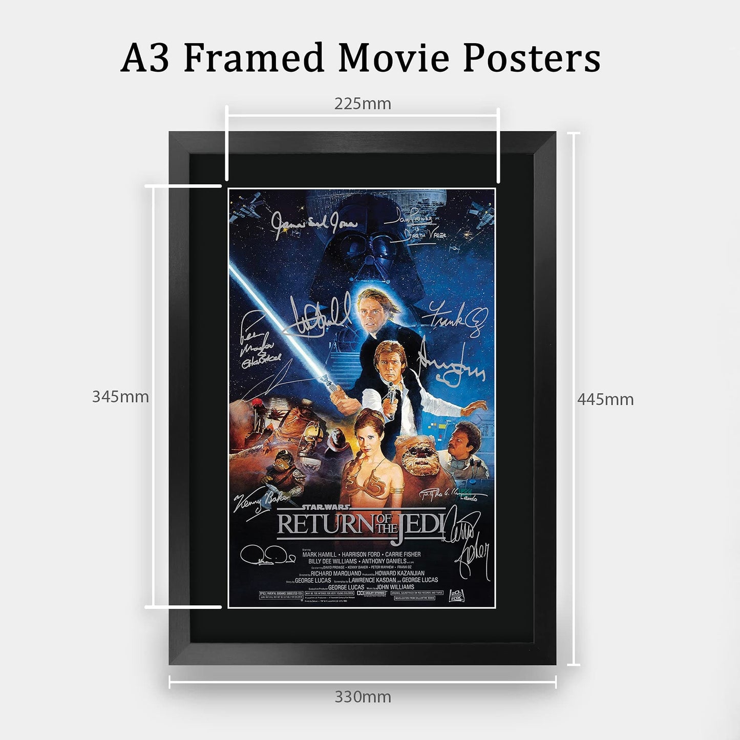 HWC Trading A3 FR Star Wars - Return of the Jedi Movie Poster Cast Signed Gift FRAMED A3 Printed Autograph Film Gifts Print Photo Picture Display