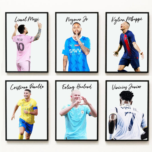 Set Of 6 Prints Messi Neymar Mbappe Ronaldo Vinicius Haaland Poster (A4-21 x 29.7cm)