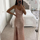 PAVERJER Sequin Prom Dresses for Teens 2024 Mermaid Formal Dress Long Cowl Neck Evening Party Gown with Slit Red Size 8