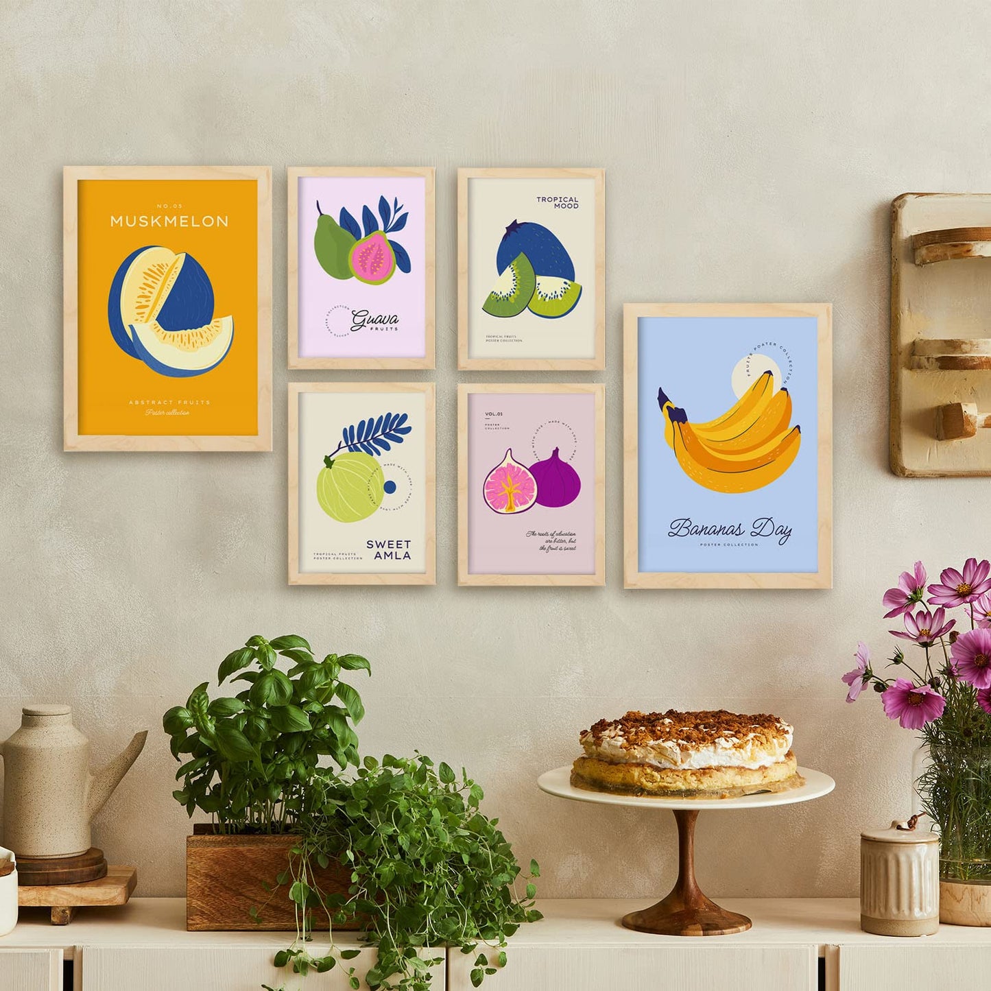 Nacnic Set of 6 Food and fruits Posters. Tropical Fruits. Nature and Botany Wall Art Prints in Vibrant Colours for Interior Design and Decoration. Sizes A3 & A4. Unframed.