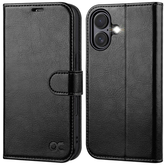 OCASE for iPhone 16 Plus Case, PU Leather Wallet, Magnetic Flip Folio Cover with RFID Blocking, Card Holders, Shockproof TPU, and Kickstand for 6.7 Inch iPhone 16 Plus (2024), Black