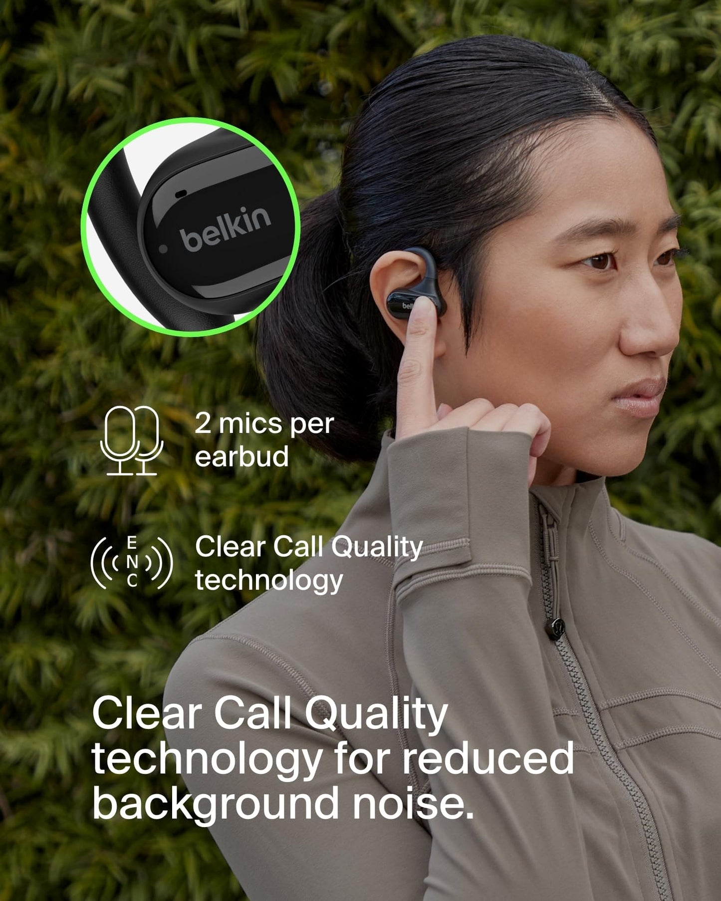 Belkin SoundForm ClearFit Open-Ear Wireless Earbuds, Lightweight Sport Earphones, Bluetooth Earbuds w/Long-Lasting Comfort, IPX5 Waterproof Earbuds for iPhone, Hiking, Biking, Running, & More - Black