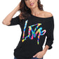 ELFIN 80s T Shirt Fancy Dress Costume for Women Off Shoulder Tops Sexy Lips Printed Casual Jumper Shirts