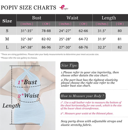 popiv Women's Sexy Mini Dress Criss Cross Bodycon Ruched Halter Neck Party Club Dress Red