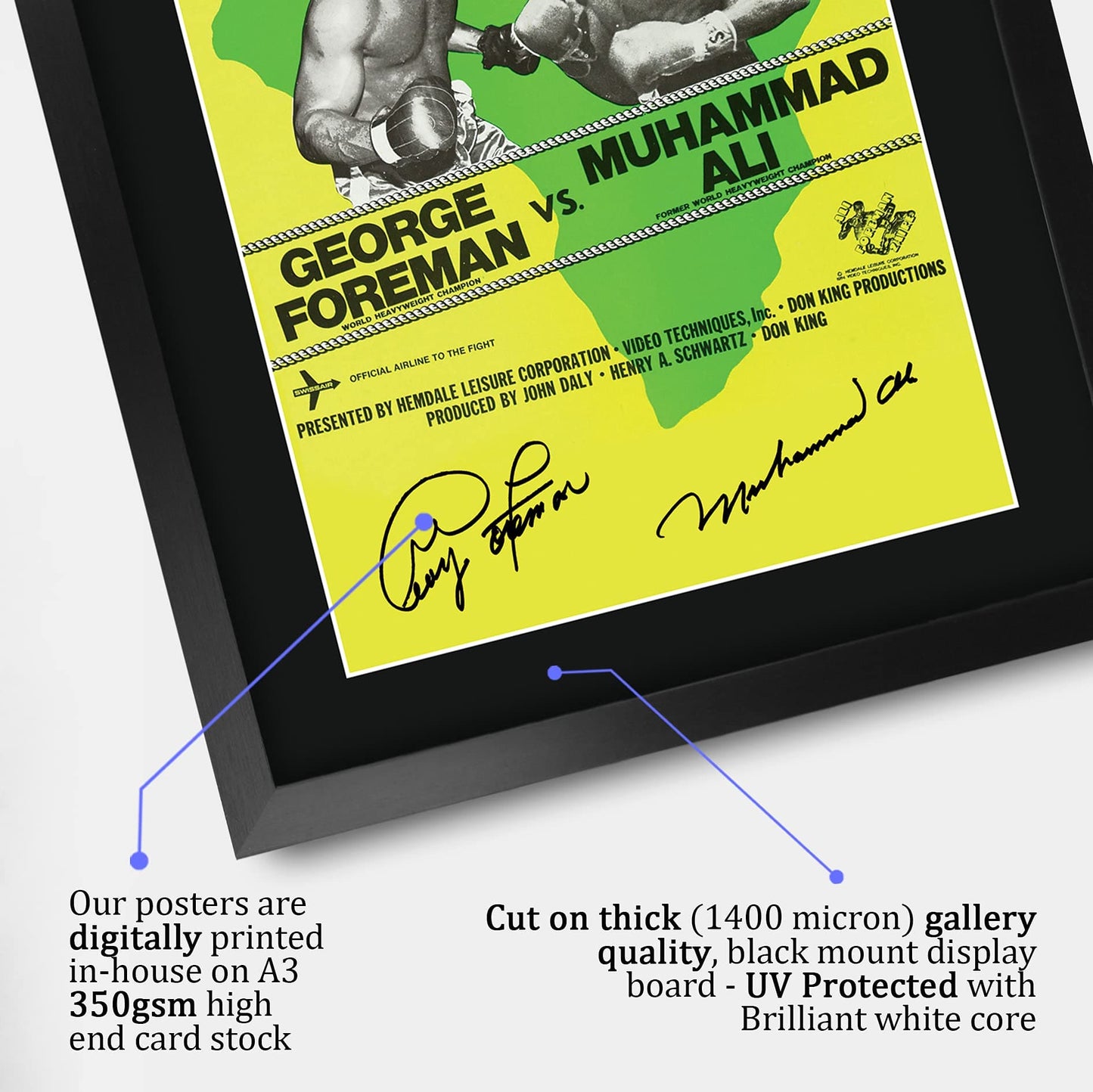 HWC Trading FR A3 George Foreman vs Muhammad Ali Rumble in the Jungle Gifts Printed Signed Autograph Poster for Boxer Memorabilia Fans - A3 Framed