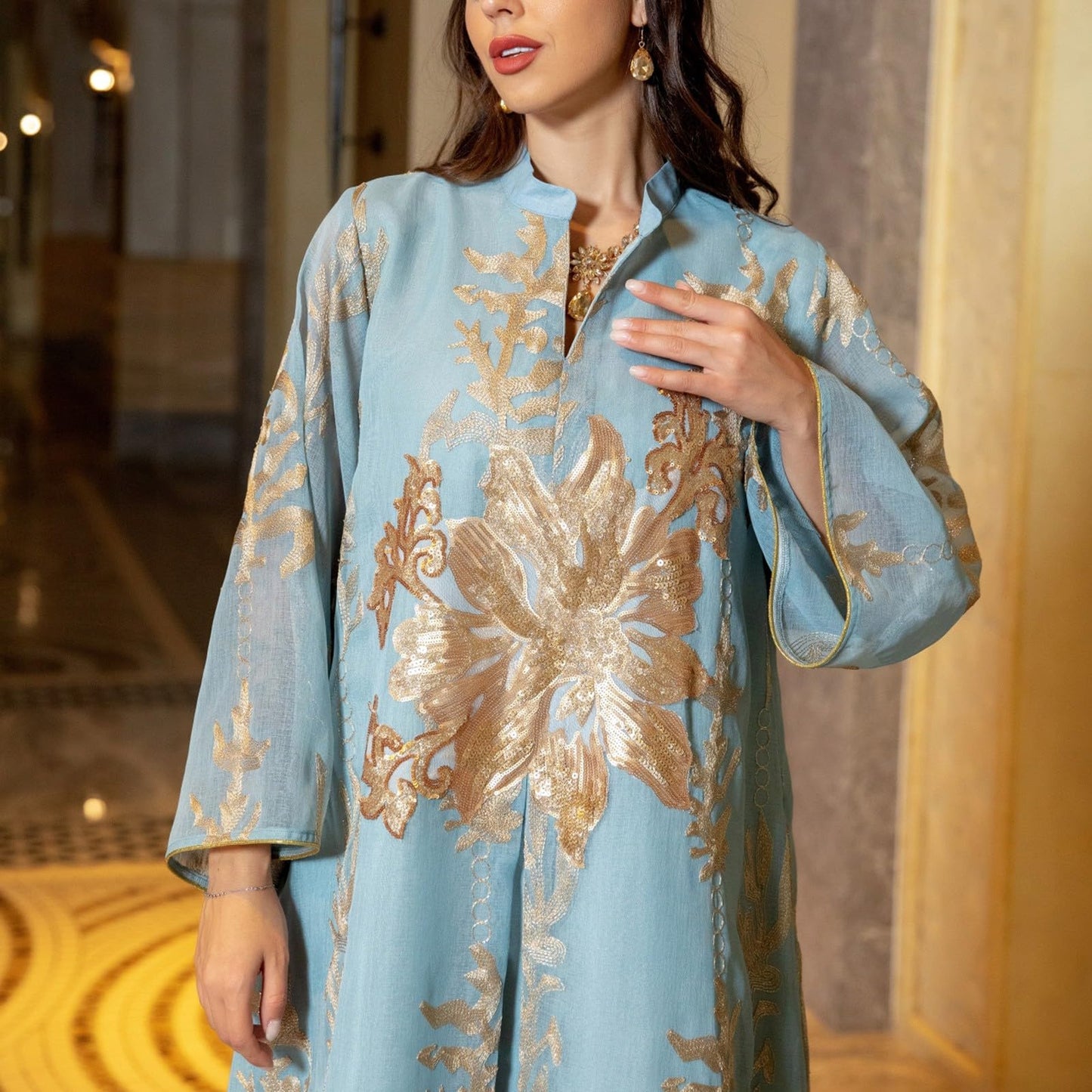 Zeiayuas Women’s Muslim Abaya Dress Batwing Sleeved Embroidered Maxi Kaftan Dress Elegant Islamic Middle East Dubai Arabic Ramadan Kimono Robe Summer Dresses