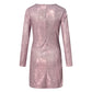 Evening Dresses Women's Sexy Glitter Mini Dresses Short V-Neck Party Dresses Slim Fit Sequin Dresses Prom Dresses Elegant Long Sleeve Pleated Wrap Dresses Plain Irregular Hem Mini Dress, pink, S