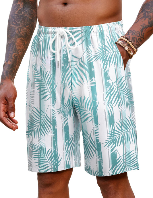 COOFANDY Men's Beach Shorts 9'' Elastic Waist Drawstring Lightweight Floral Summer Shorts with Pocket