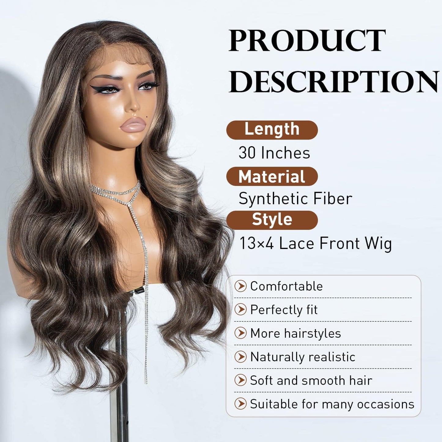 Joedir 13X4 Lace Front Wig Free Parting Lace Frontal Wigs With Baby Hair Pre Plucked Synthetic Wig Natural Looking Body Wave Wigs for Women 30 Inch Glueless Lace Front Wigs Highlights