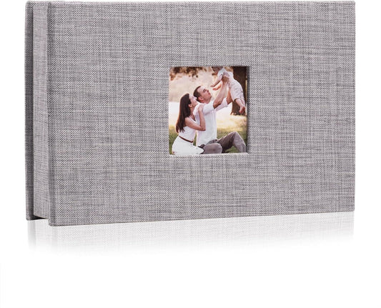 Photo Album 4x6 with 100 Pockets,Slip-in Picture Albums,Linen Cover Memory Book with Front Window,Black Page Vertical Photo Book for Wedding,Family,Anniversare,Baby,Vacation(Grey)