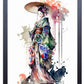 Beauitiful vivid fine art print of a Japanese Geisha Girl painting (picture 1) Print size 29.7cm x 21cm