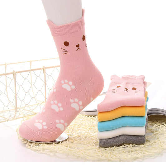 Jeasona 5 Pairs Cat Socks Women 4-7 Cotton Cat Gifts for Cat Lovers Birthday Gifts for Mum/Her/Girlfriend Christmas Gifts for Women