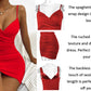 Zesoyne Womens Sexy Mini Dress Bodycon Ruched Tank Dress Spaghetti Strap Vneck Party Club Short Wrap Cami Dress Clubwear X-Small Red