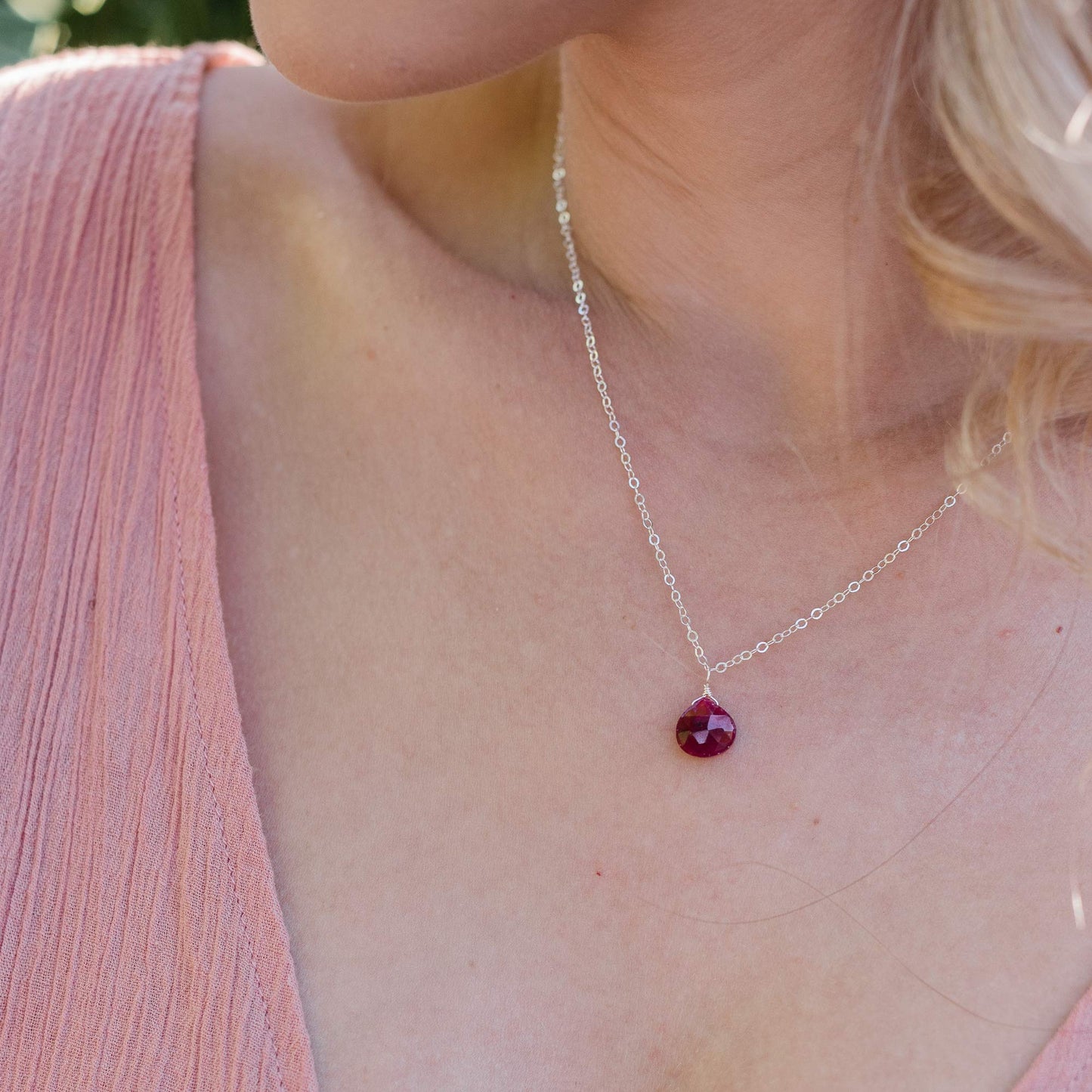 Ruby Teardrop Necklace in Sterling Silver