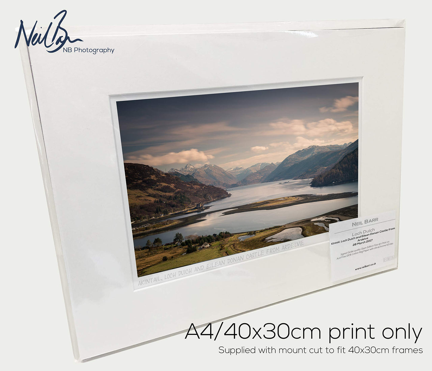 Loch Duich & Eilean Donan Castle Kintail Scotland - A4 (40x30cm) Framed or Unframed Scottish Fine Art Photo Print by Neil Barr of NB Photography