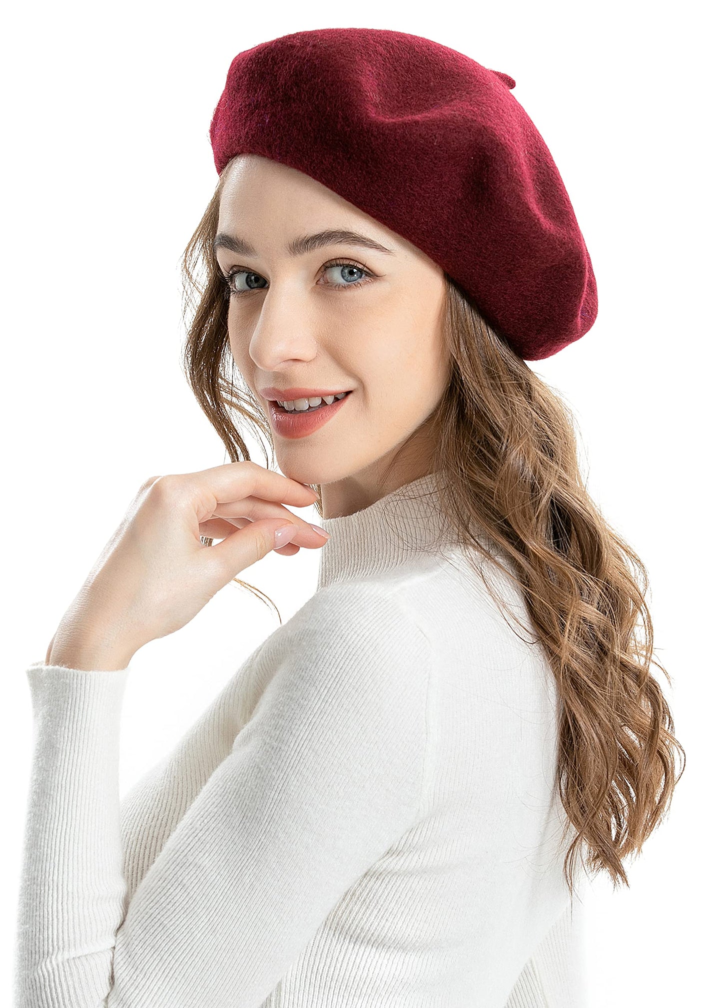 ZLYC Women's Classic French Artist Beret Beret, Burgundy red, One Size