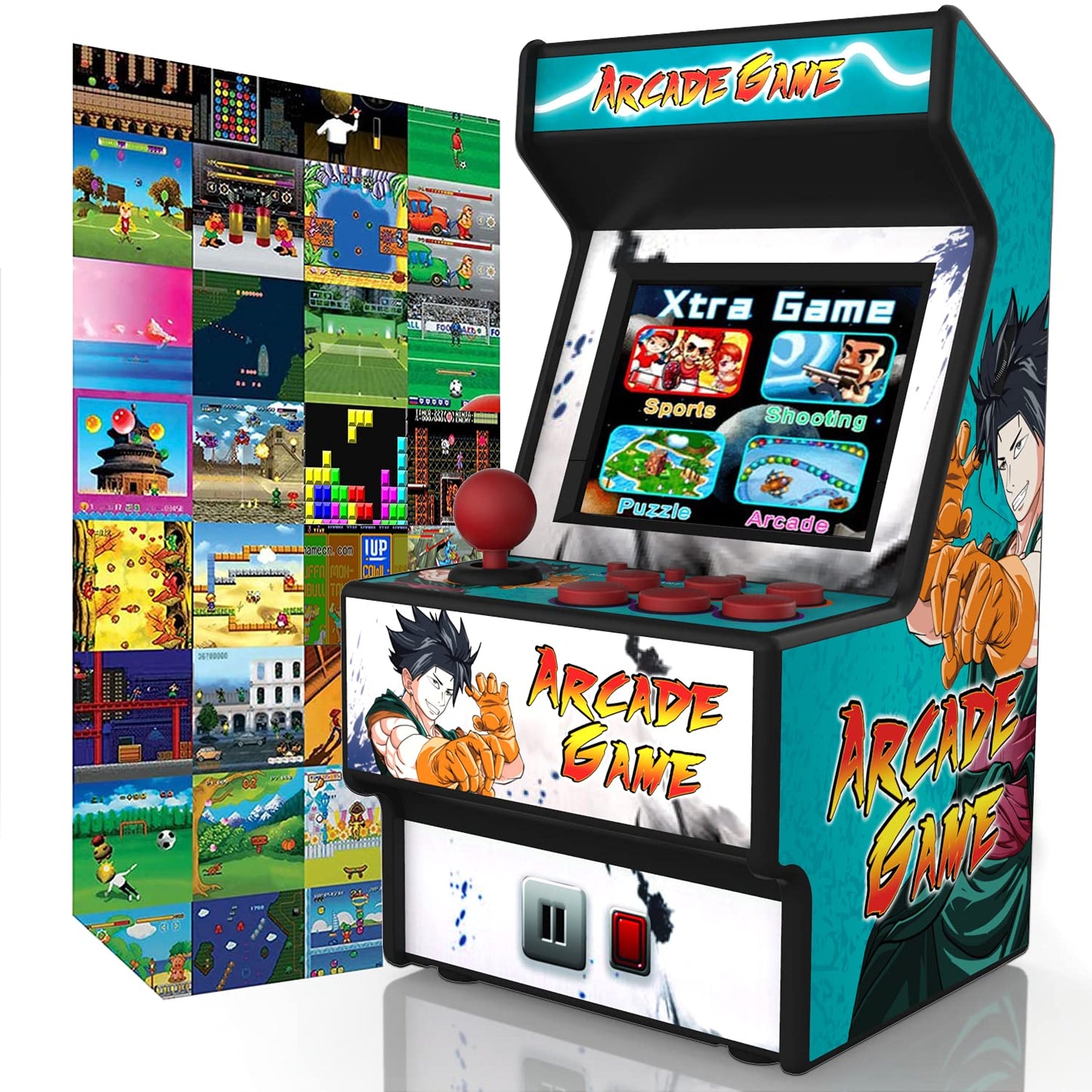 Mini Arcade Machine, Handheld Games Console with 156 Classical Games, 2.8” Full Colour Screen, Rechargeable Battery Mini Retro Game Player Support for Connecting TV, Present for Kids and Adult