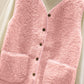 Teddy Fleece Gilet for Women Sleeveless V-neck Button Down Vest Sherpa Fluffy Waistcoat Coat Solid Color Lightweight Cozy Gilets Ladies Winter Soft Jacket with Pockets Fur Fuzzy Coat Outwear Clearance