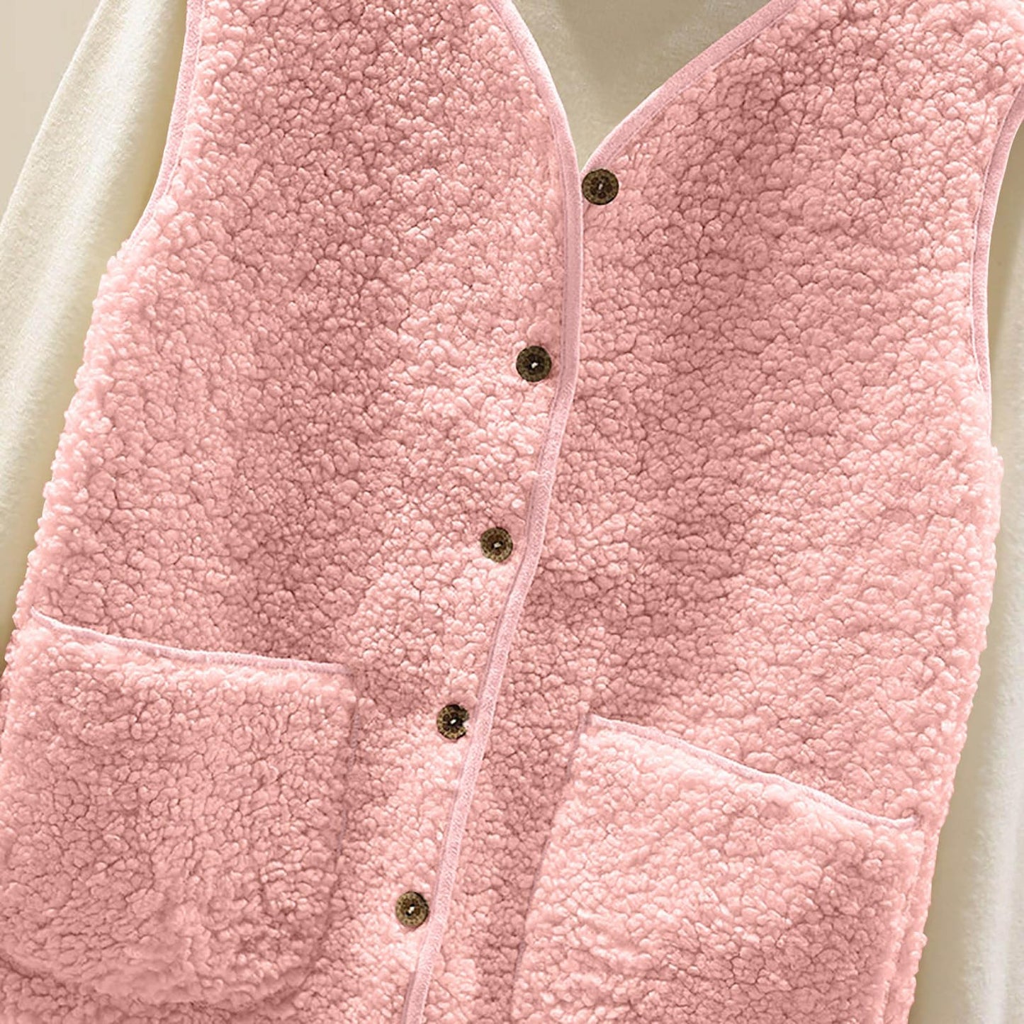 Teddy Fleece Gilet for Women Sleeveless V-neck Button Down Vest Sherpa Fluffy Waistcoat Coat Solid Color Lightweight Cozy Gilets Ladies Winter Soft Jacket with Pockets Fur Fuzzy Coat Outwear Clearance