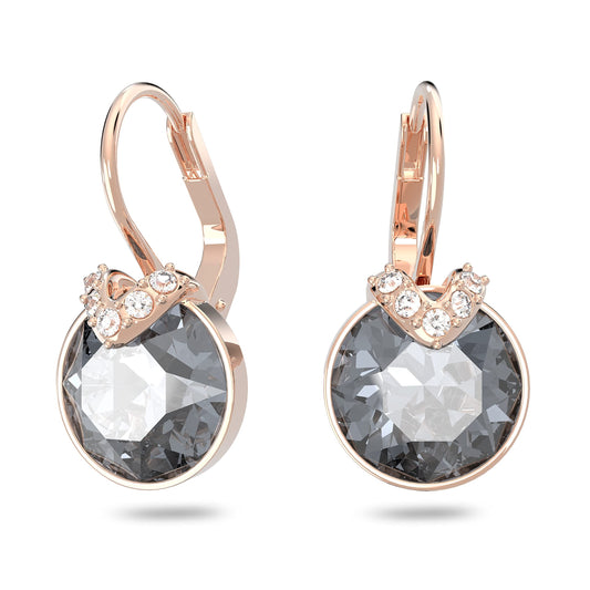 Swarovski Bella V drop earrings, Round cut, Pavé, Grey, Rose gold-tone plated