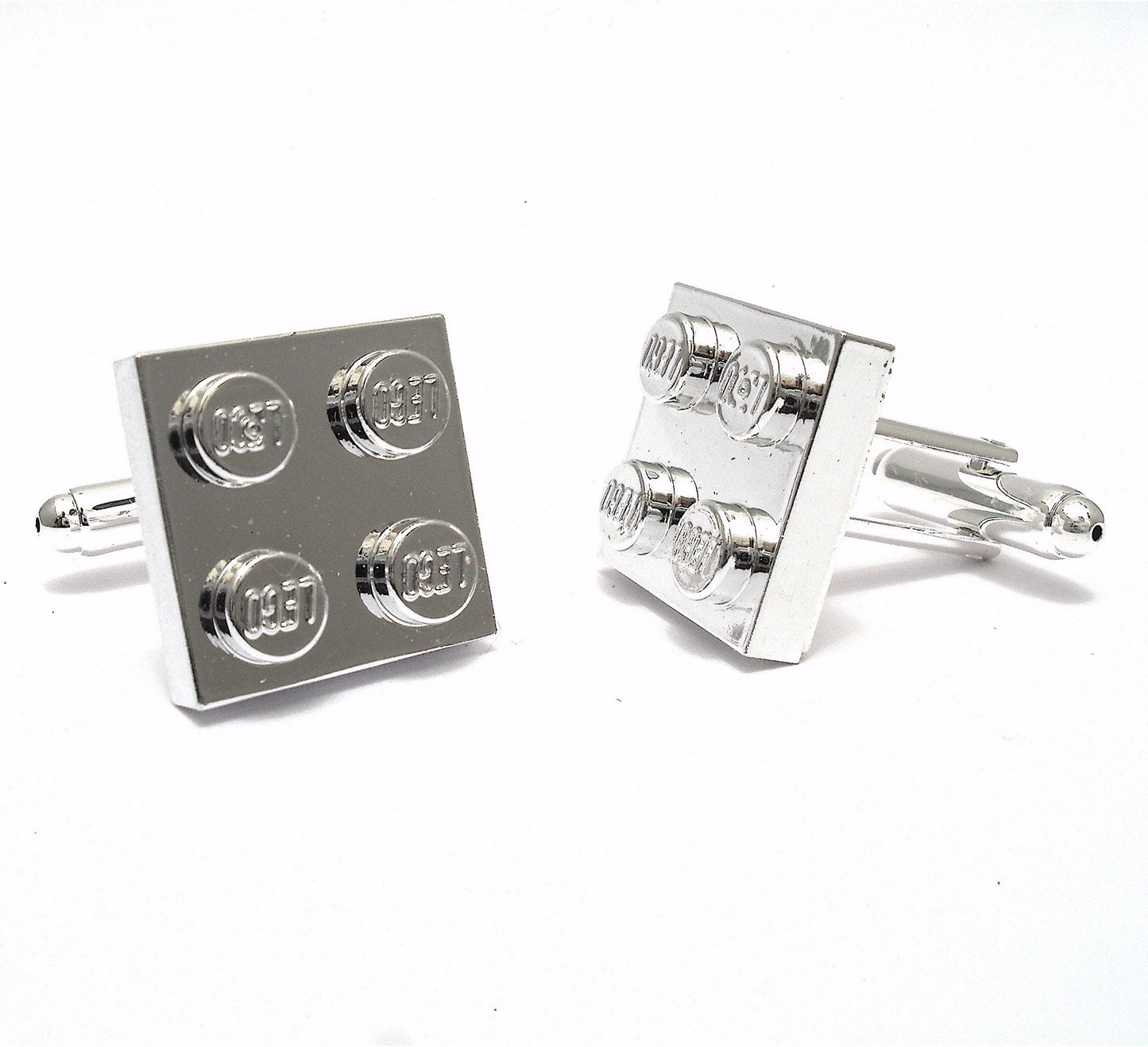 Chrome Plated Cufflinks and Tie Clip Set Handmade using Building Bricks *