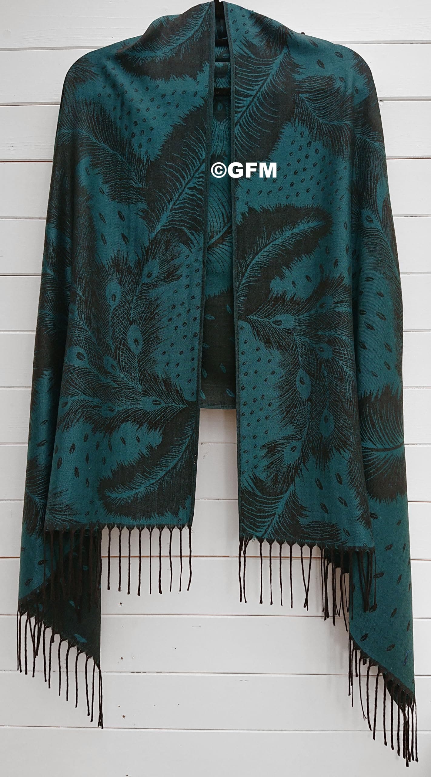 GFM® Pashmina Style Scarf-Peacock Feathers-Peacock Green Blue-(DRV)(HD)(PCKPASH-P3-PCKKL)